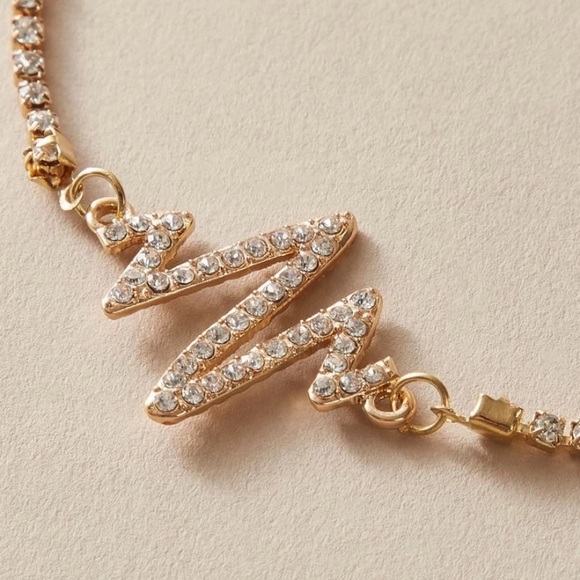 3/$30 Gold rhinestone heartbeat Chain Bracelet - Picture 4 of 4